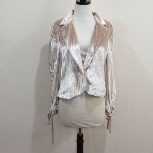Wendy Hil Cream Velour Blazer Jacket w/Jeweled Button, Size 10 - NEW! Vintage!